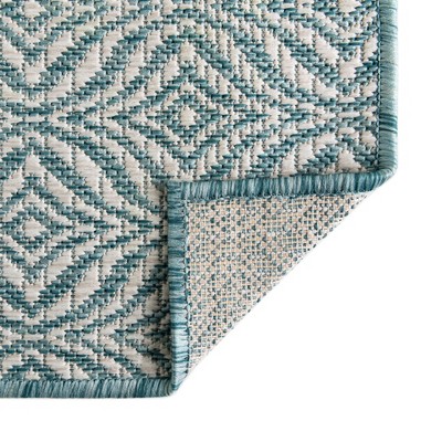 Aqua and Ivory Trellis Outdoor Rectangular Rug