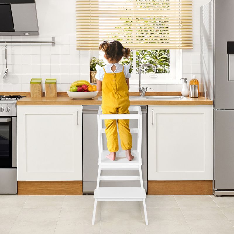 Costway Kids Kitchen Step Stool Kids Standing Tower with Safety Rails White\Nature, 2 of 10