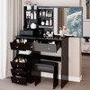 VYNXARIA 37" Middle Size Left Drawer Desktop Vanity Table&Cushioned Stool,Extra Large Right sliding mirror,Suitable For Large Space,Black - 4 of 4