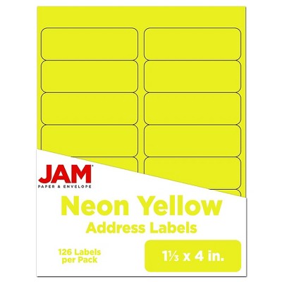 JAM Paper Shipping Address Labels Rectangular 1 1/3 x 4 Neon Yellow 359329614