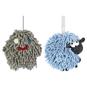 REGALWOVEN 2 Packs Cute Sheep Shape Absorbent Fast Drying Chenille Hand Towels with Hanging Loop 7" x 7" - 1 of 4