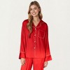 Anna-Kaci Lounge Women's 2-Piece Set Satin Long Sleeve Button-Front Pajama Top and Relaxed Fit Pants - 2 of 4