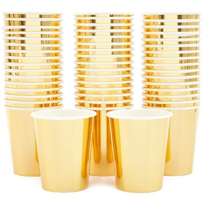 Sparkle and Bash 50-Pack Gold Foil Disposable Paper Cups Tumblers 9oz Party Supplies