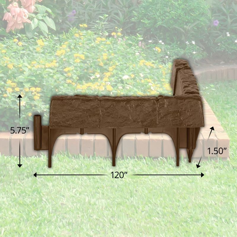 Suncast Plastic Border Stone Edging with Modern Style and Natural Border Stone Appearance for Enclosing Flower Beds or Garden Plots, Brown, 2 of 7