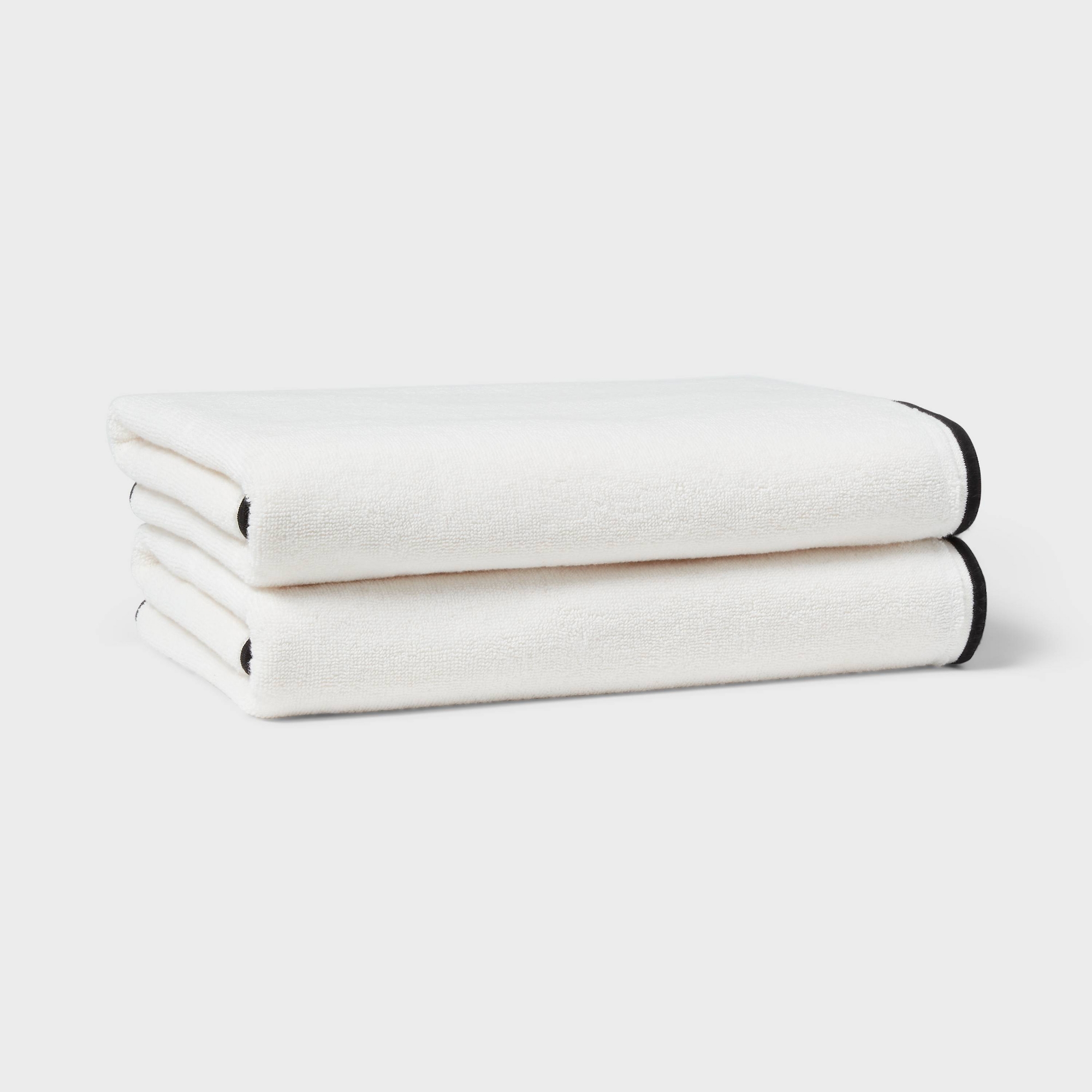 2pc Luxe Border Stitch Bath Towel Black/White - Threshold™