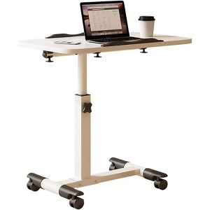 27.2-35.4" Foldable Standing Desk with Wheels, Height Mobile Overbed Tables, Black Metal Frame Portable Laptop Desk Bedroom Aids Hospital Bed Table - 1 of 4
