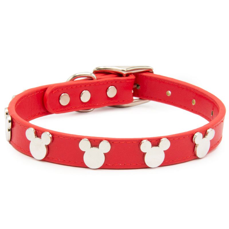 Buckle-Down Vegan Leather Dog Collar - Disney Red with Silver Cast Mickey Mouse Head Icon Embellishments, 2 of 4
