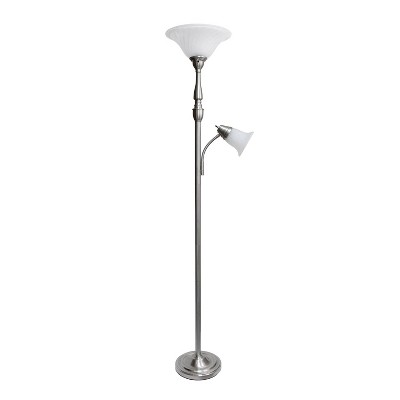 Torchiere Floor Lamp with Reading Light and Marble Glass Shades Metallic Silver - Lalia Home