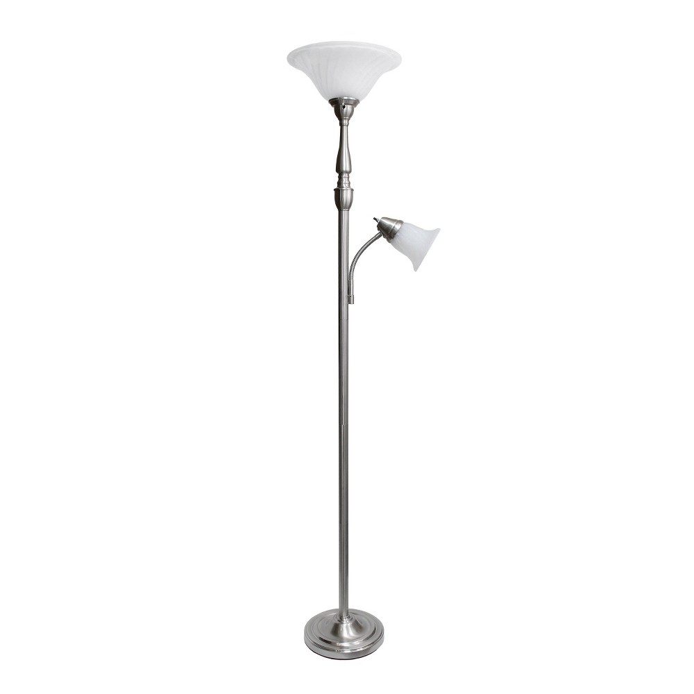 Photos - Floodlight / Garden Lamps Torchiere Floor Lamp with Reading Light and Marble Glass Shades Metallic S