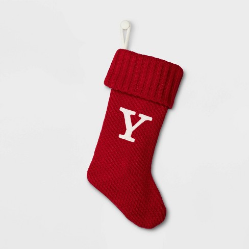 Christmas Joy Large Red Knit Monogram Stockings 21″, Y