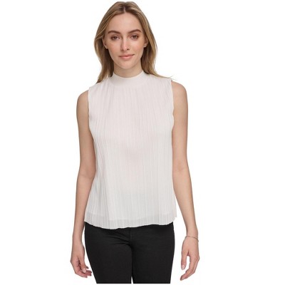 Calvin Klein Womens Plisse Mock Neck Halter Top Shirt