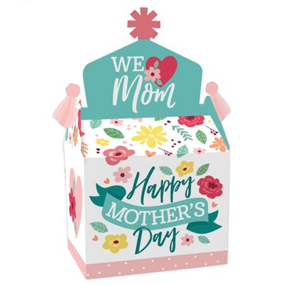 Big Dot of Happiness Colorful Floral Happy Mother's Day - Treat Box Party Favors - We Love Mom Party Goodie Gable Boxes - Set of 12