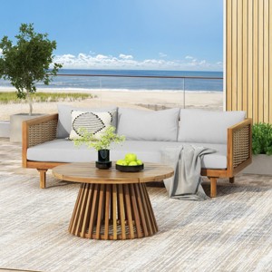 2 Piece Acacia Wood Garden Furniture Set,3 Seater Outdoor Garden Daybed Sofa with Coffee Table and Cushions,Wood Patio Lounge Set-Coolbibila - 1 of 4