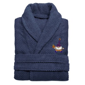 Linum Home Textiles 100% Turkish Cotton Unisex Herringbone Weave Embroidered Bathrobe - Halloween Gnomes - 1 of 3