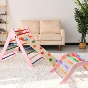 NAYSAYE Playground Slide Triangle Climbing Set with Ramp and Arch for Indoor Toddlers, Pink, 22"*30.5"*26.5" - 1 of 4