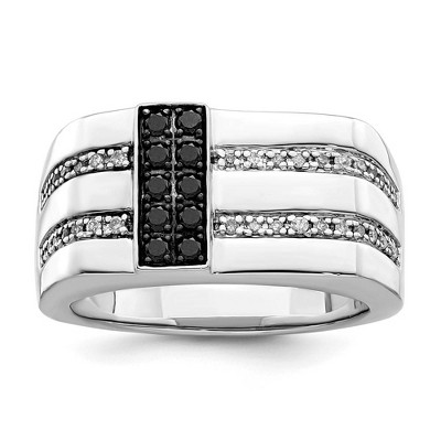Black Bow Jewelry Mens Sterling Silver 1/2 Ctw White & Black Diamond Flat Top 11mm Band