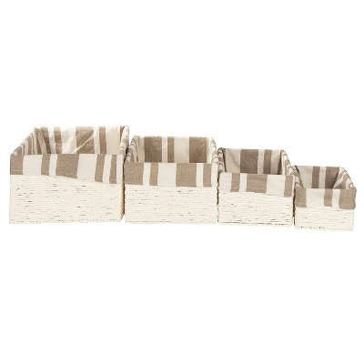 Juvale 4-Pack Nesting Linen Woven Baskets, White Wicker Shelf Storage Bins (4 Sizes)