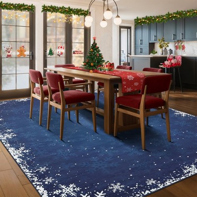 Christmas Snowflake Area Rug, Indoor Floor Carpet Washable with Non Slip Backing, Low Pile Stain Resistant Floor Mat for Living Room, Nursery