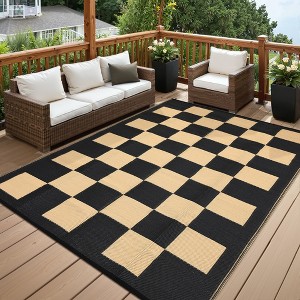 Outdoor Checkerboard Picnic Mat Modern Lightweight Woven Plastic Straw Rug Low Pile Erasable Carpet for Camping Garden Backyard - 1 of 4