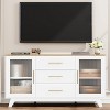 Homhougo Coffer Bar Cabinet with 2 Fluted Glass Doors, 56" Modern Sideboard Buffet Cabinet with 3 Drawers Ivory - 4 of 4