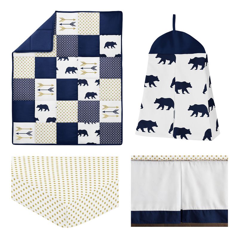 Sweet Jojo Designs Boy Baby Crib Bedding Set - Big Bear Blue Gold and White 4pc, 2 of 7