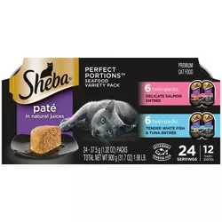 Sheba Perfect Portions Pate Salmon, White Fish & Tuna Premium Wet Cat Food All Stages - 2.6oz/12ct Variety Pack