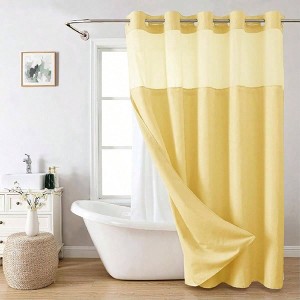 No Hooks Needed Linen Textured Shower Curtain with Snap - in Liner, Hotel Luxury Bath Decor, Waterproof Washable, 71Wx74H - 1 of 4