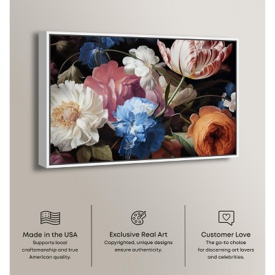 Elegant Floral Canvas Wall Art with White Floater Frame, 15" x 10"