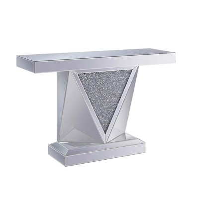 47" Mirrored Wood Console Table with Faux Diamonds