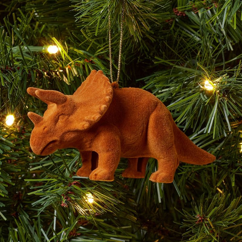 Flocked Triceratops Christmas Tree Ornament Caramel - Wondershop&#8482;, 2 of 4