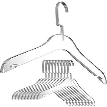 DesignStyles Clear Acrylic Clothes Hangers, Heavy-Duty Closet Organizers with Matte Black Steel Hooks, Perfect for Suits and Sweaters - 10 Pack