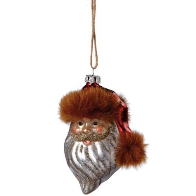 Ganz 4.75" Glittered Old World Style Santa Head Mercury Glass Christmas Ornament - Brown/Silver