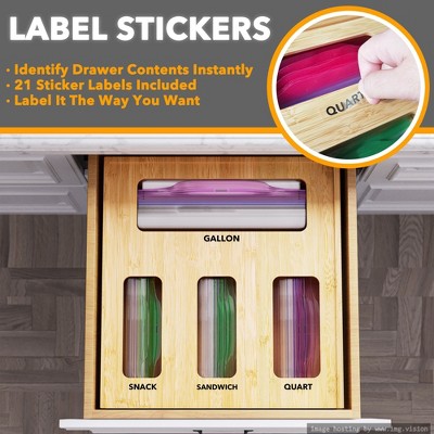Bamboo 4-Slot Food Storage Bag Organizer for Kitchen Drawer