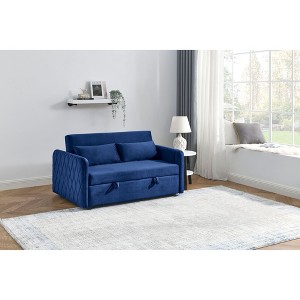 55.5" Modern Pull-Out Sleep Sofa - 2-Seater Loveseat with Lumbar Pillows & Side Pockets - 1 of 4