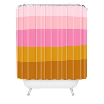 June Journal Abstract Organic Striped Shower Curtain Pink/Brown - Deny Designs