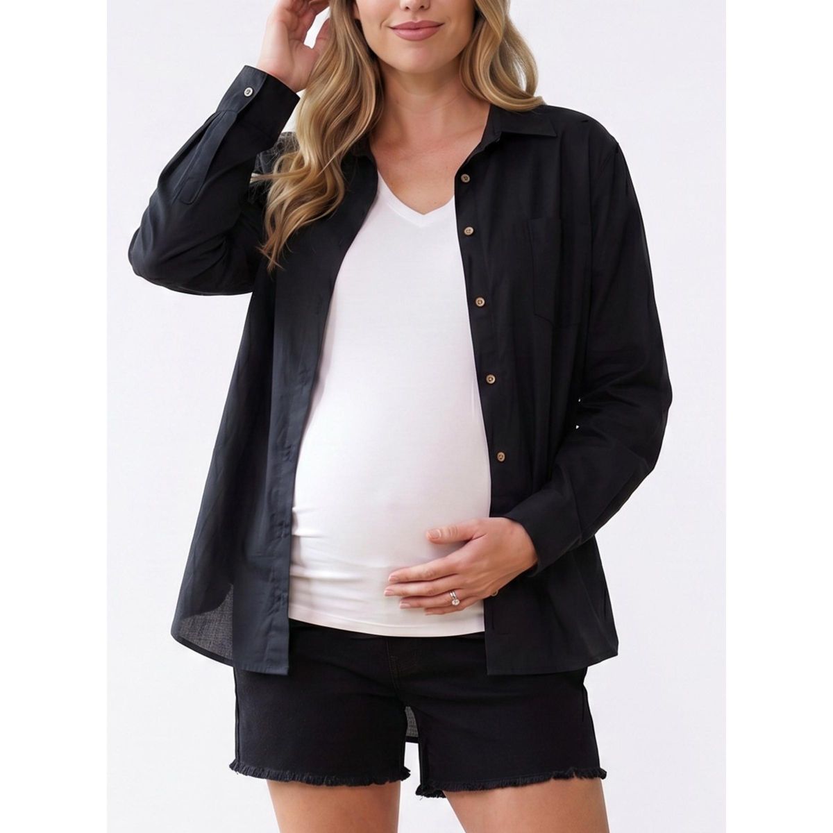 Women's Long Sleeve Button-Up Poplin Shirt | Motherhood Maternity