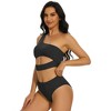 Womens One Shoulder Tankini Sets Hollow Sexy Textured Swimwear Sets Cute Swimsuit for Beach Summer Vacation - 3 of 4