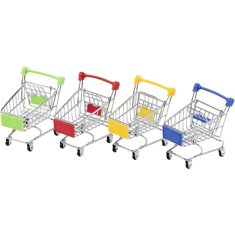 Juvale Mini Shopping Cart - 4-Pack Desk Organizers, Pen Pencil Holder Storage Toy For Stationery Supplies, 4 Colors, 3.25 X 4.375 X 4.75 Inches, 1 of 5