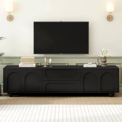 TV Entertainment Center With 5 Iron Round Legs For TVs Up To 75",TV Cabinet Storage With Arched Doors And 2 Drawers,TV Stands Corner-Maison Boucle
