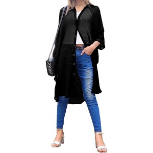 LA LEELA Women's Open Front Solid Sheer Beach Button Down Swimwear Cover ups Casual Duster for Women Beachwear Cardigan for Women - 1 of 4
