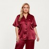 Anna-Kaci Lounge Women's PLus Size Satin Pajama Set with Short Sleeve Button Front Top and Relaxed Straight Leg Pants - 2 of 4