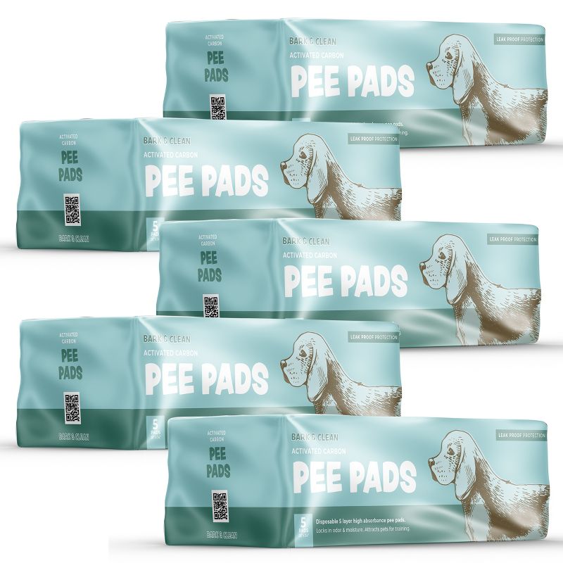 Bark & Clean Traveler's Dog and Puppy Pee Pads, Leak-Proof Design, Heavy Duty Absorbency, 28" x 34", 5 Count, 1 of 9