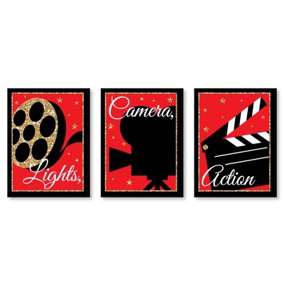 Big Dot of Happiness Red Carpet Hollywood - Movie Wall Art and Home Theater Room Decorations Ideas - 7.5 x 10 inches - Set of 3 Prints