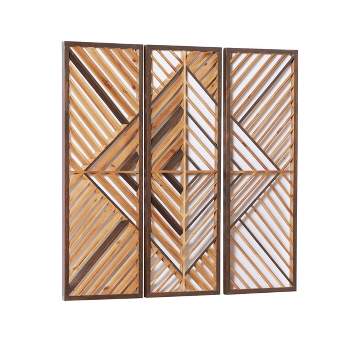 Set of 3 Wood Geometric Slatted Wood Design Wall Decors Brown - Olivia & May