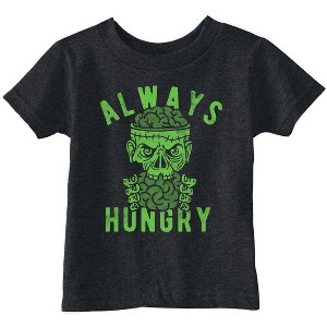 Toddler Funny T Shirts Always Hungry Sarcastic Halloween Zombie Graphic Novelty Tee For Young Kids - Crazy Dog Toddler T Shirt For Halloween Season - 1 of 4