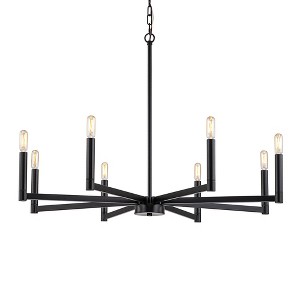 LLHZSY 8-Light Classic Candle Chandelier Kitchen island Hanging Pendant for dining room - 35.4 in. W x 7.3 in. H - Black - 1 of 4
