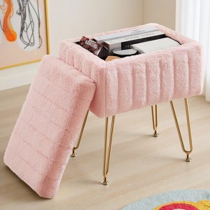IULULU Vanity Stool, Faux Fur-Padded, 4-Legged Stool with Anti-Slip Feet, Ideal for Makeup or as a Footrest - 1 of 4