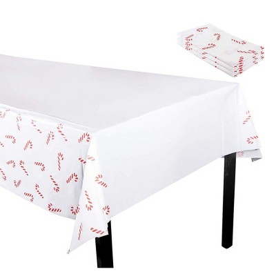 Juvale 3 Pack Candy Cane Plastic Tablecloth for Holiday and Christmas Party (54 x 108 in)