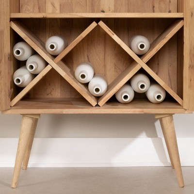 Scandinavian Natural Wood Buffet with Wine Glass & Bottle Storage