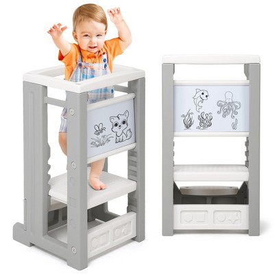 Whizmax Kids Kitchen Step Stool with White Board, Toddler Tower with 4 Adjustable Height and Safety Bar for Bathroom Sink Kitchen Counter